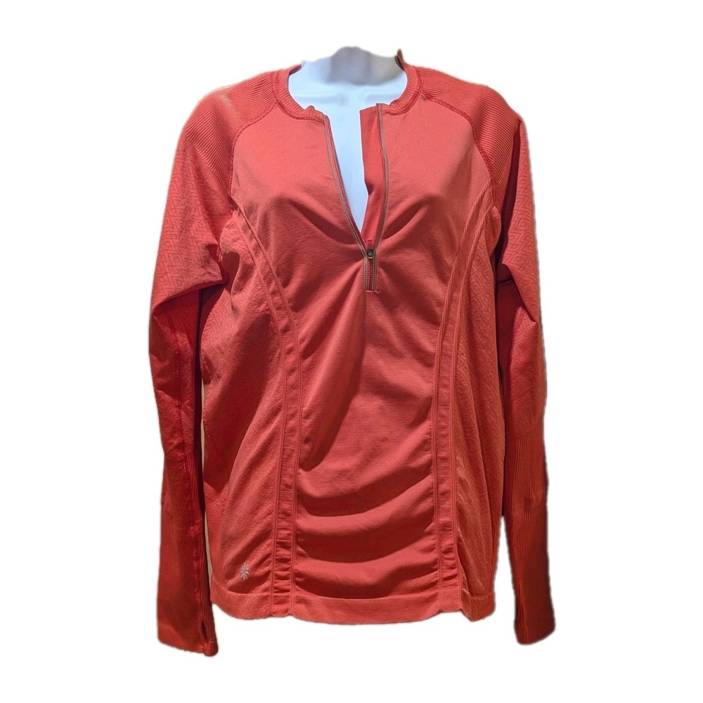 Athleta Coral Orange Half Zip Tracker Long Sleeve Running Shirt Size XLarge